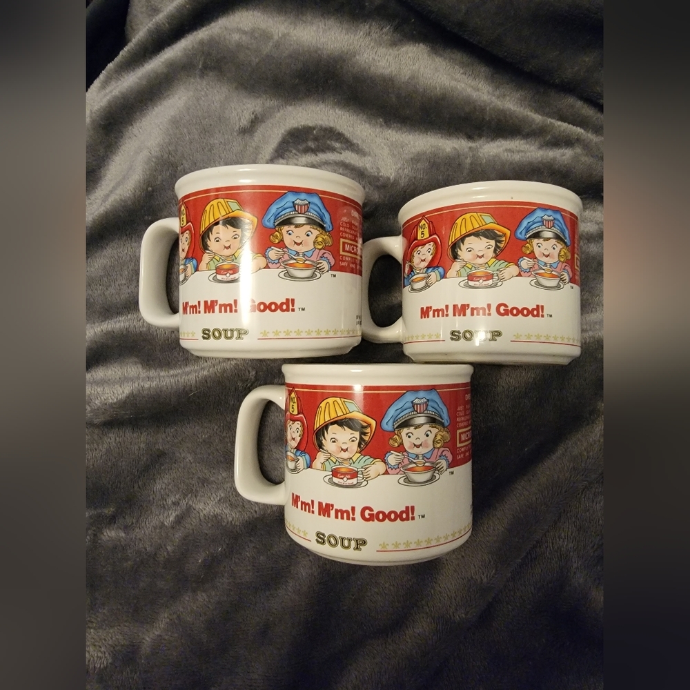 Set of 3 Vintage 1993 Campbell Soup Co. Kids Design Ceramic Soup Mugs Cups